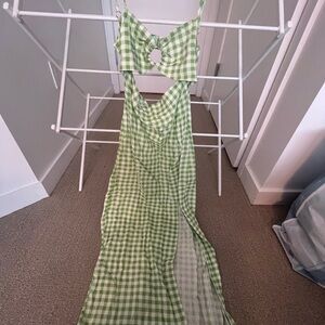 Zara Green and White Checkered Dress